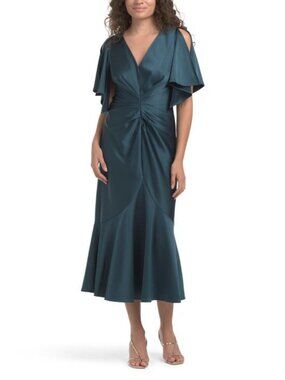 Teri Jon Crepe Off Shoulder Gown With Long Cape Size 4